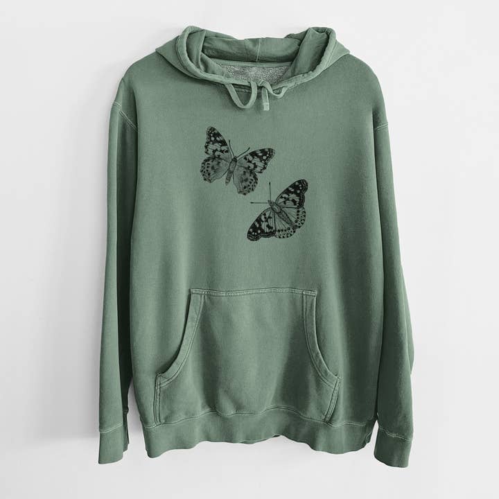 Painted Lady Butterflies - Unisex Pigment Dyed Hoodie for wholesale by Because Tees