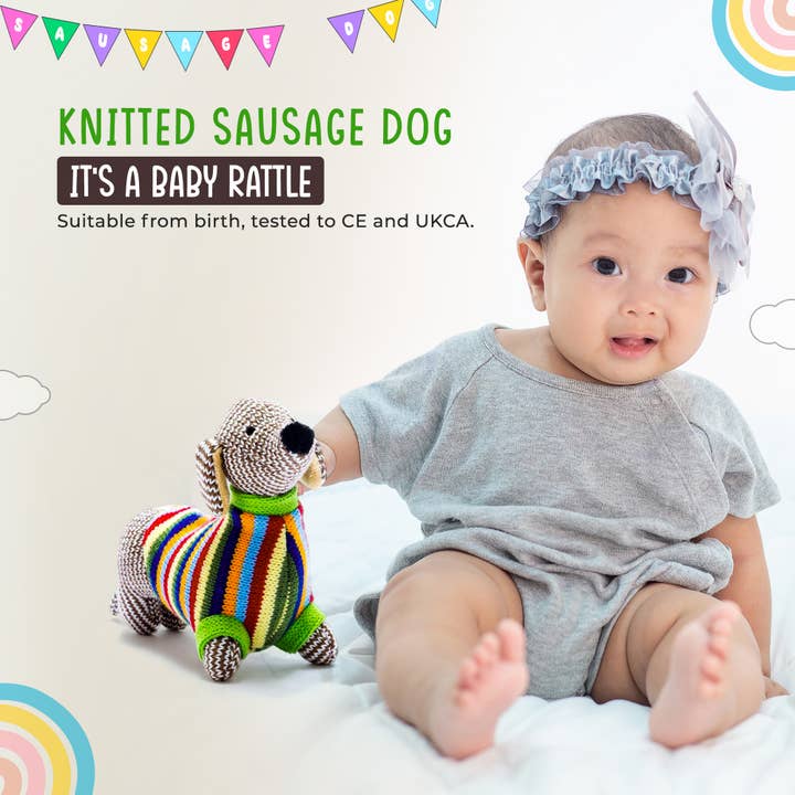 Best Years Ltd - Wholesale Handheld Rattle - Baby - Knitted Sausage Dog Baby Rattle