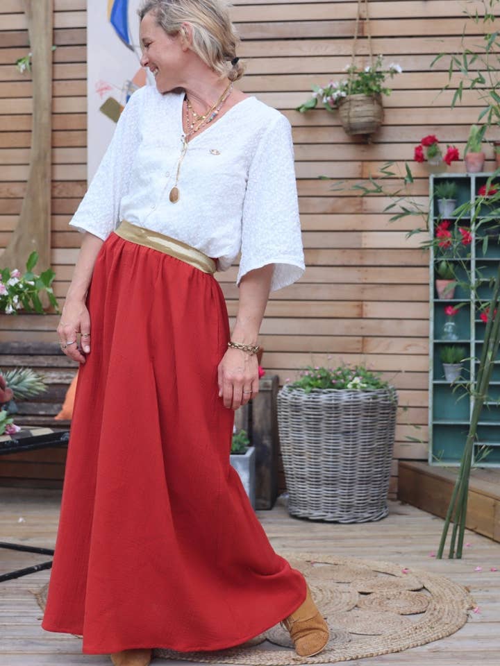 Rachelle Terre de Sienne double gauze cotton skirt for wholesale by Quintessence