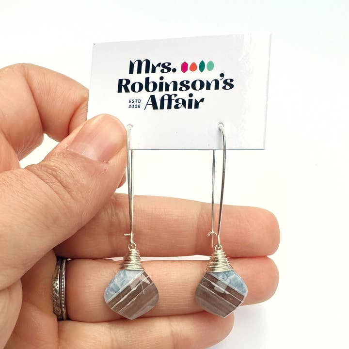 Kidney Earrings - Blue Opal - Leaf - Silver for wholesale by Mrs. Robinson's Affair