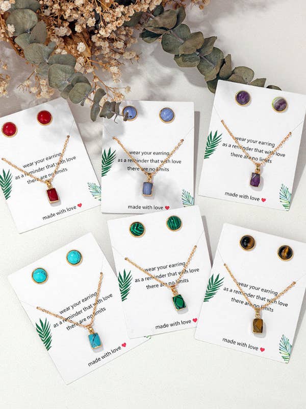 Vintage Stone Pendant Earring Necklaces Set DPJN1008-2 for wholesale by Dipped Shop