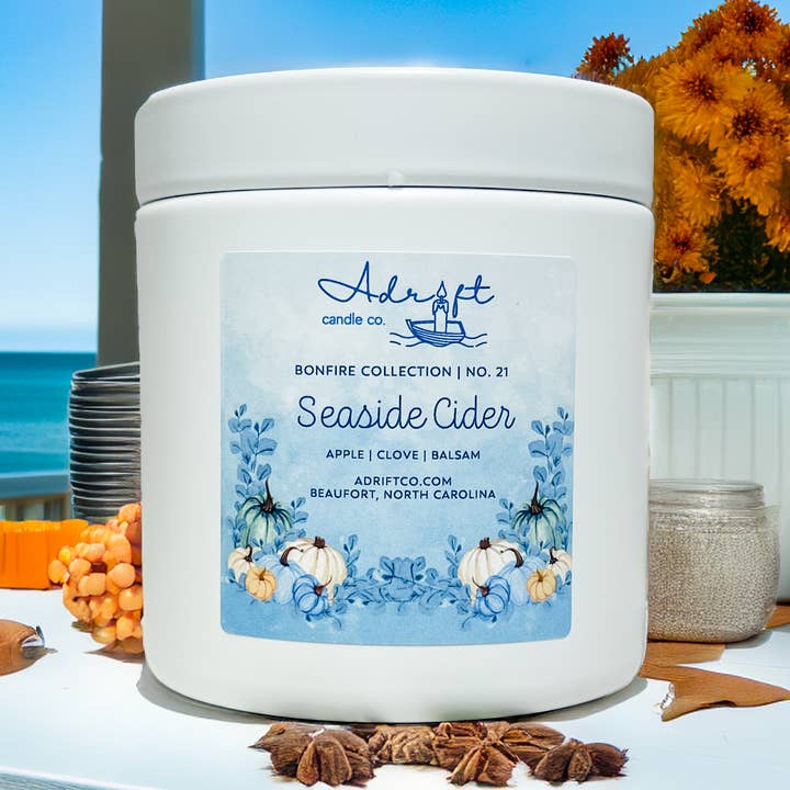 Vela Seaside Cider, temática playera para venta al por mayor de Adrift Candle Co.