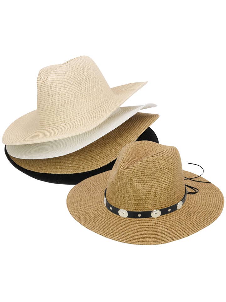 Concho Belt Floppy Straw Rancher Hat for wholesale by Cap Zone