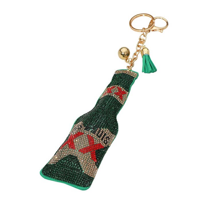 Sensibling Corp. - Wholesale Keychain - Women's - Bling Studded Beer Bottle Tassel Keychain Bag Charm1
