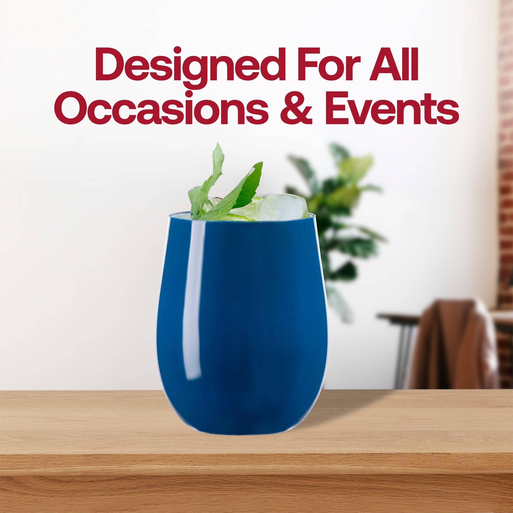 Smarty had a Party – wholesale Wine glass – 12 oz. Navy Elegant Stemless Plastic Wine Glasses - 16 pcs6