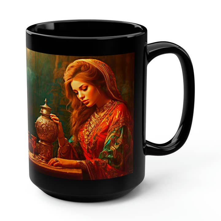 Red Lady Samovar - Tasse noire, 15 oz pour la vente par Lilly's Artwork