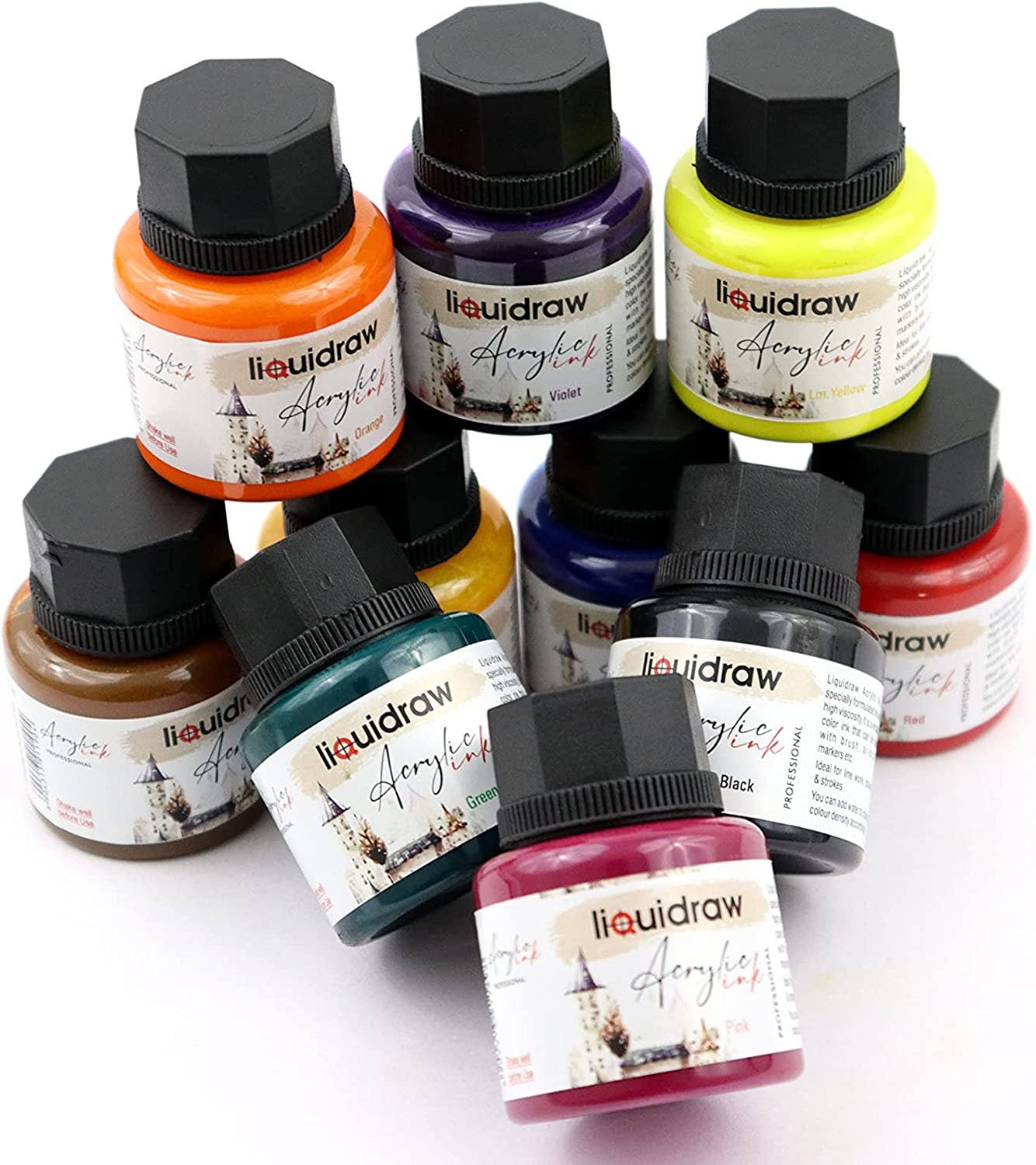 Liquidraw – wholesale Paint set – Liquidraw Acrylic Inks For Artists Set Of 10 Ink Set 35ml Professional For Painting, Drawing, Paints, Art, Brushes2