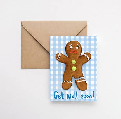 Katie Tinkler illustration - Wholesale Get Well Card - Get Well Soon Cute Gingerbread Gingham Greeting Card2