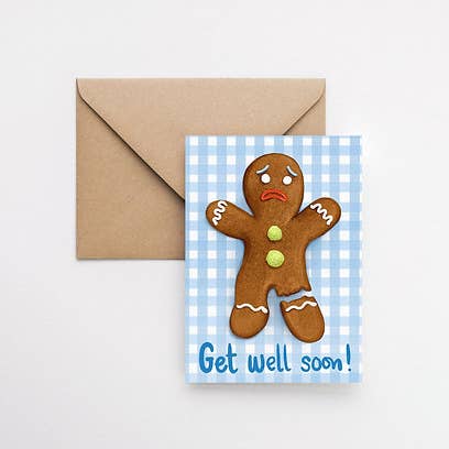 Katie Tinkler illustration - Wholesale Get Well Card - Get Well Soon Cute Gingerbread Gingham Greeting Card2