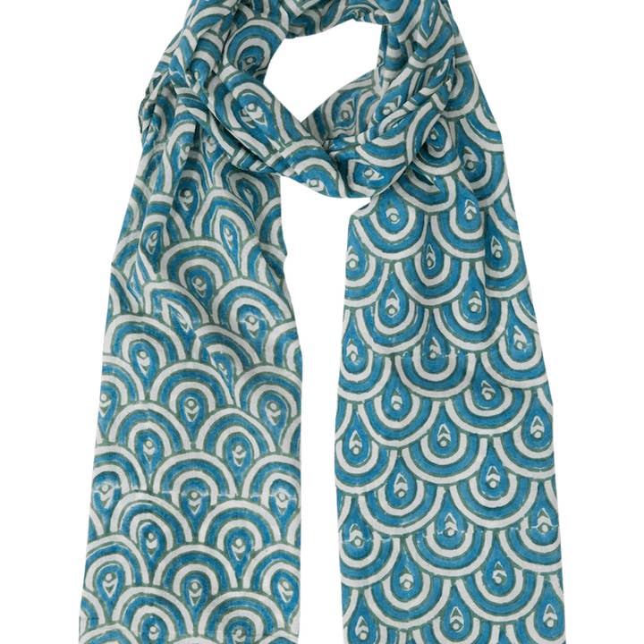 Passion Lilie - Wholesale Scarf - Women's - Peacock Teal Cotton Hand Block Scarf0