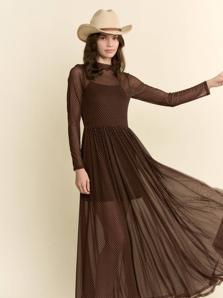 VESTIDO LARGO DE MALLA CON LUNARES para venta al por mayor de JADE BY JANE