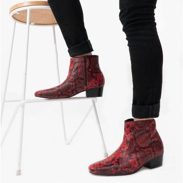 Club Cubano - Wholesale Chelsea Boots - Heren - ROMARIO Heren Leren Cubaanse Haklaarzen Python Rood6