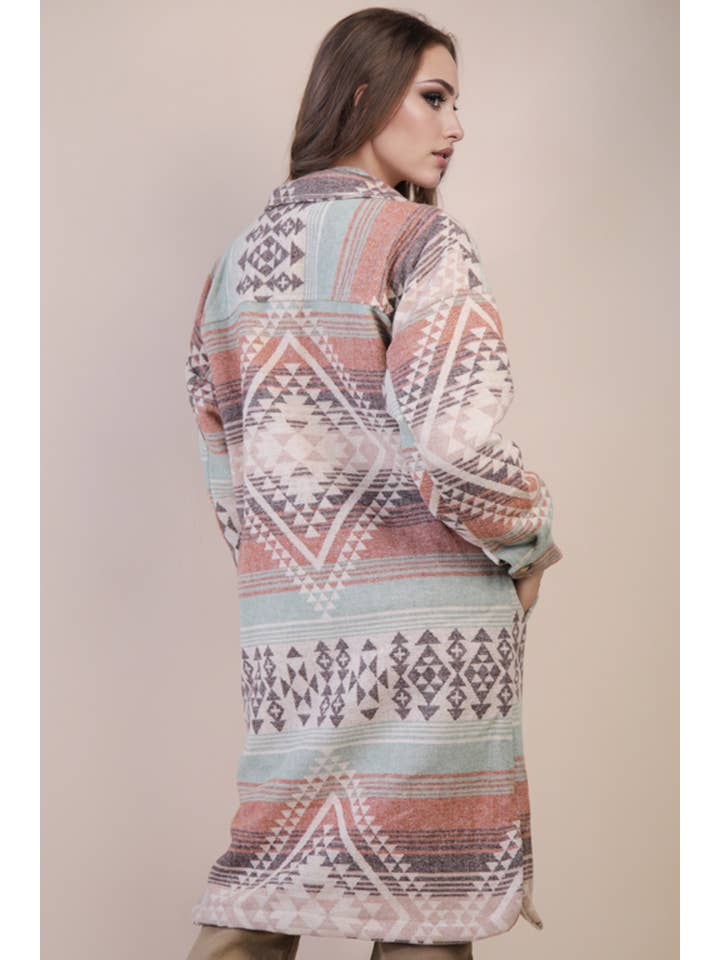 VERY J - Wholesale Coat - Women's - NJ90325-Aztec & Plaid Printed Shacket Jacket Coat19