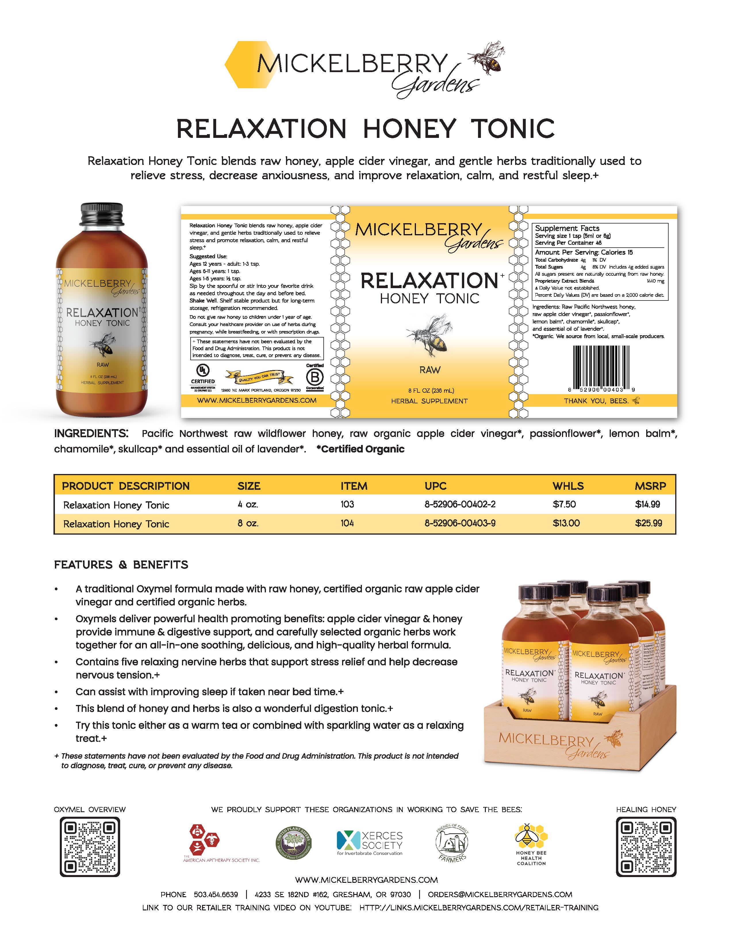 Mickelberry Gardens - Vente Teinture - Tonic au miel de relaxation — une bonne nuit de sommeil pour tous les âges5
