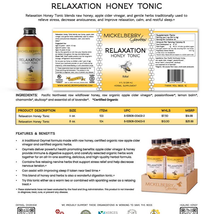 Mickelberry Gardens - Vente Teinture - Tonic au miel de relaxation — une bonne nuit de sommeil pour tous les âges5