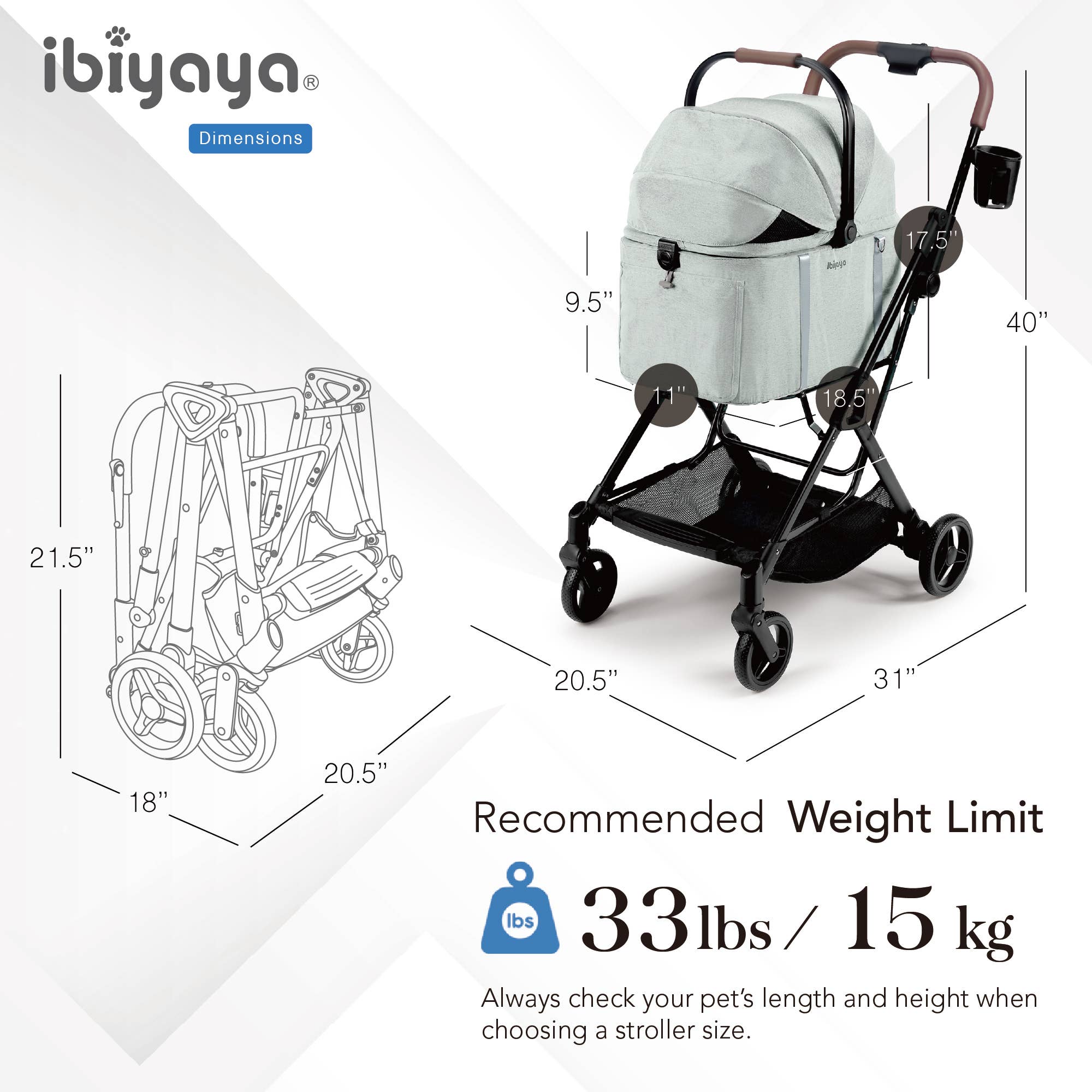 Ibiyaya - Wholesale Pet Travel Bowl - Cat/Dog - Ibiyaya Tinker Small Detachable Pet Stroller
7