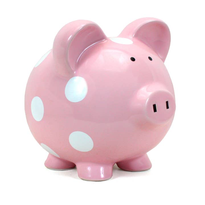 Pink Polka Dot Piggy Bank for wholesale by Child To Cherish®
