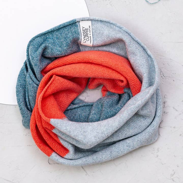 Double-Wrap Knitted Lambswool Colour Block Snood – Handmade for wholesale by Lyndsey Currie - Knitted Accessories
