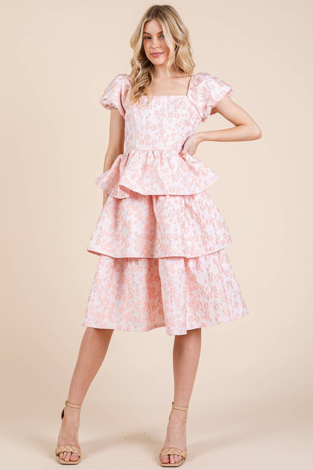 GeeGee x Lovelo - Wholesale Jurk - Dames - Floral Jacquard Gelaagde Midi Jurk, MD515485