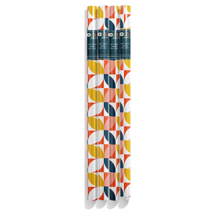 Four Petal Geometric Mid Century Modern Gift Wrap Set for wholesale by Mod Lounge Paper Company