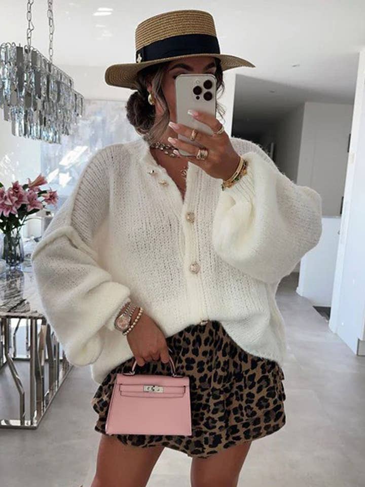 Ivory Amara Oversized Gold Button Cardigan-Ivory for wholesale on Faire0