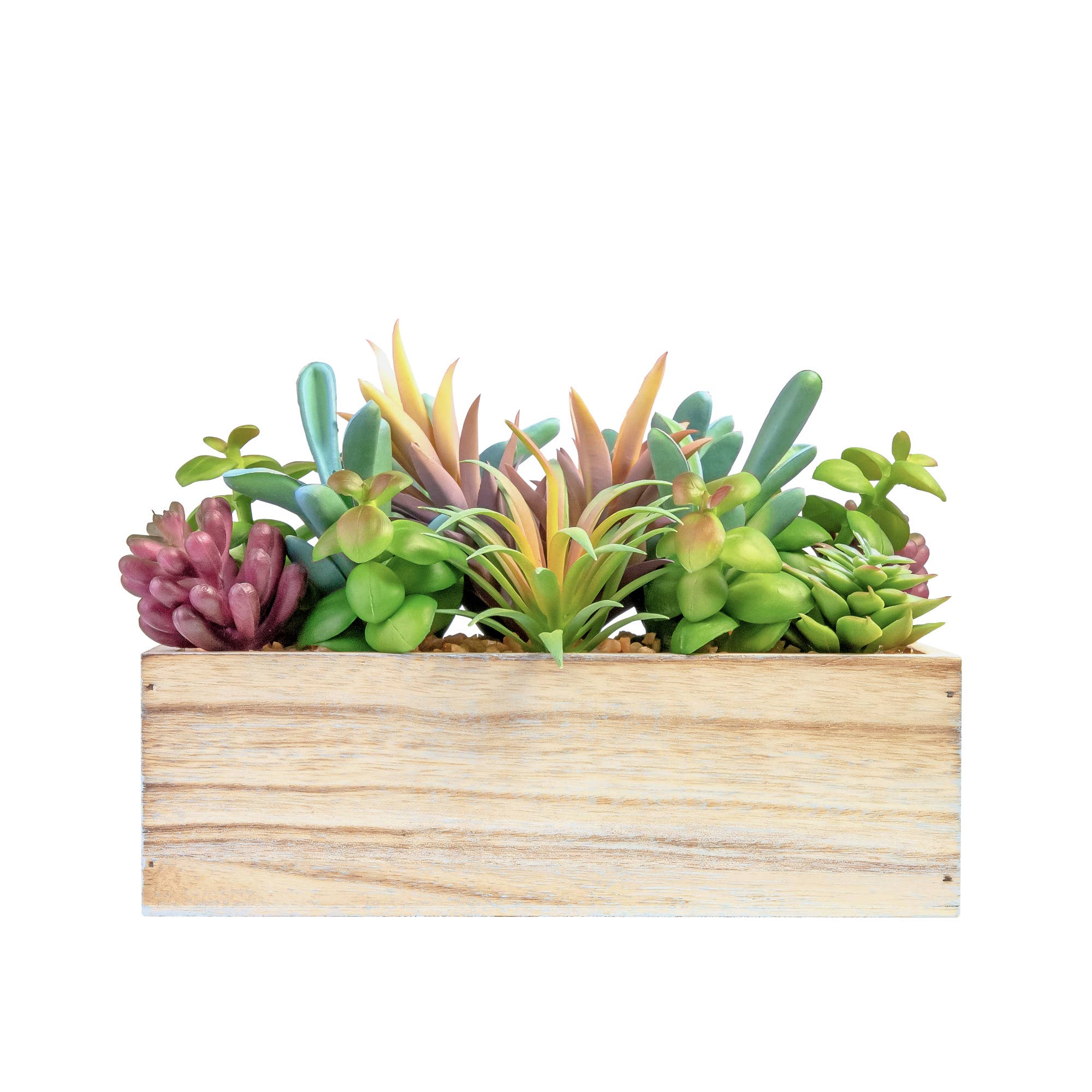 HomeRoots – wholesale Artificial plant – 8" Green Artificial Succulent Plant In Natural Wood Planter0
