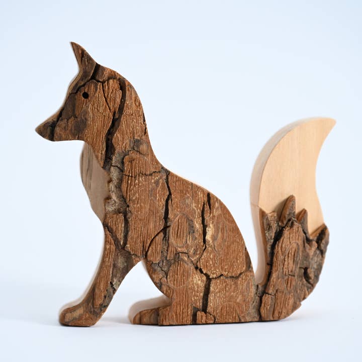 Small Bark Side View Sitting Fox for wholesale by Talla Imports