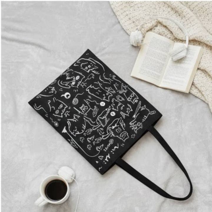 Sac fourre-tout style chat noir, sac pour librairie et café pour la vente par Magnifique Hearts