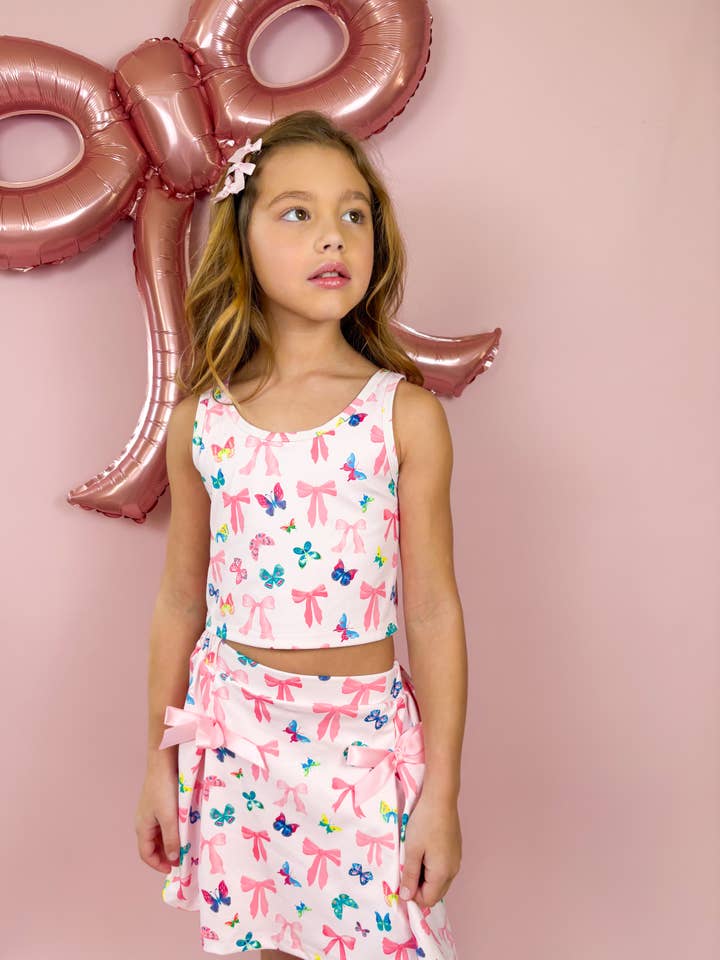 Three Wildflower Designs - Wholesale Activewear Set - Kids - Bow and Butterfly Two-Piece Athletic Tank and Skort Set