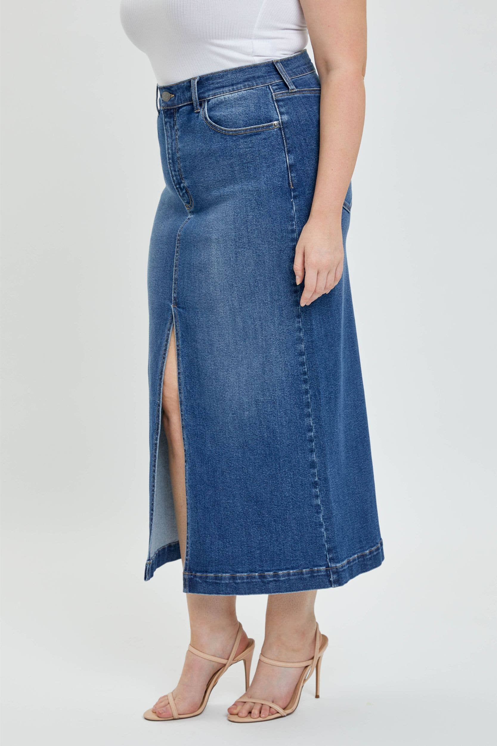 Cello Jeans - Wholesale Skirt - Women's - Plus Classic Denim Maxi Skirt [AM59019DKP]4