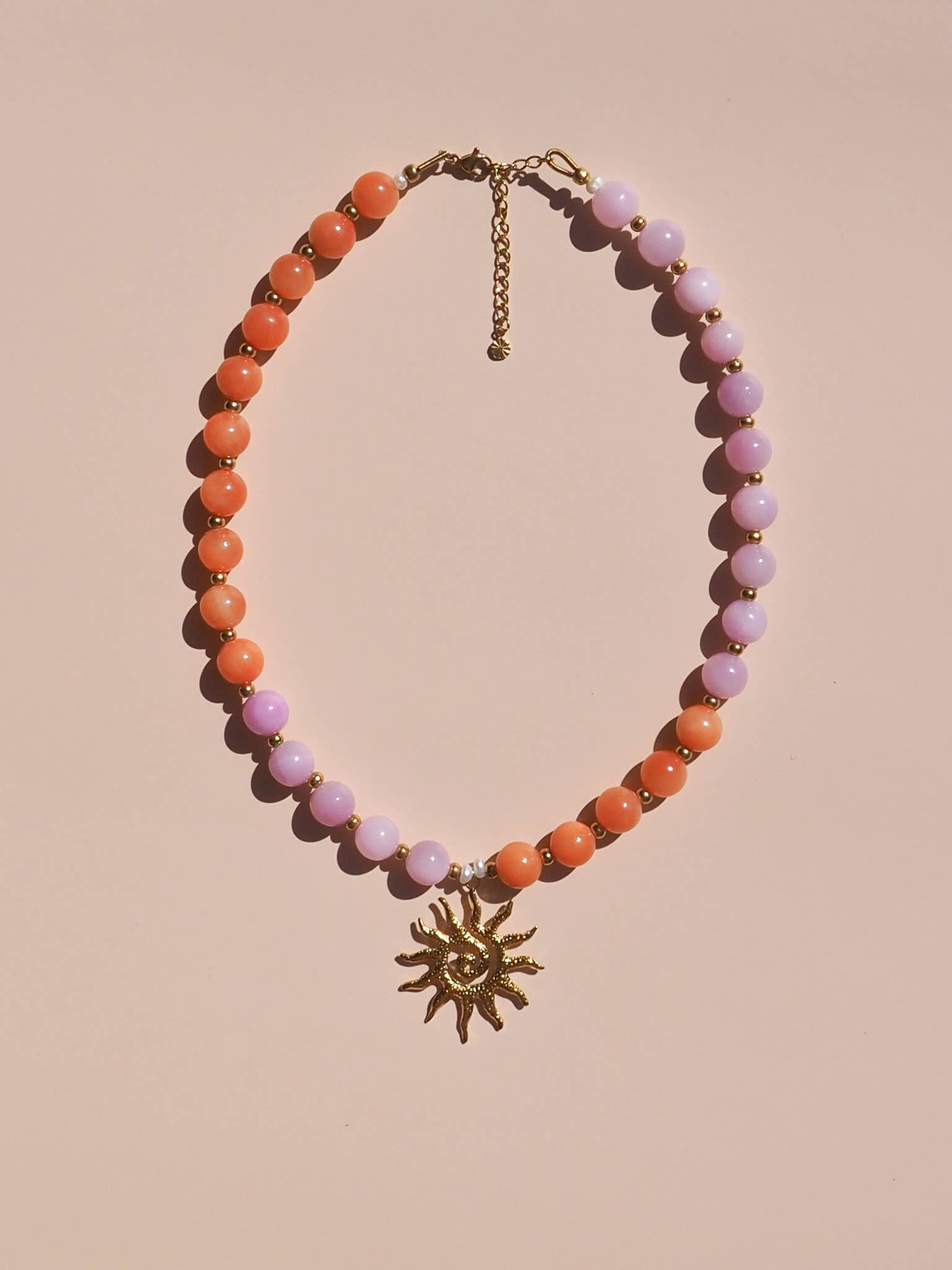 Alesi Jewellery - Wholesale Beaded/pearl necklace - Spiral Sun Pink & Orange Beaded Gemstone Necklace