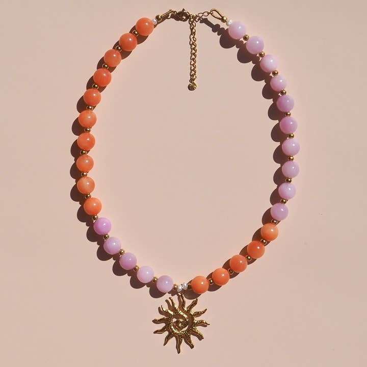 Alesi Jewellery - Wholesale Beaded/pearl necklace - Spiral Sun Pink & Orange Beaded Gemstone Necklace 0