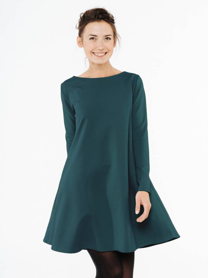 Robe minimaliste vert pétrole, robes de printemps pour femmes, bouton pour la vente par LeMuse