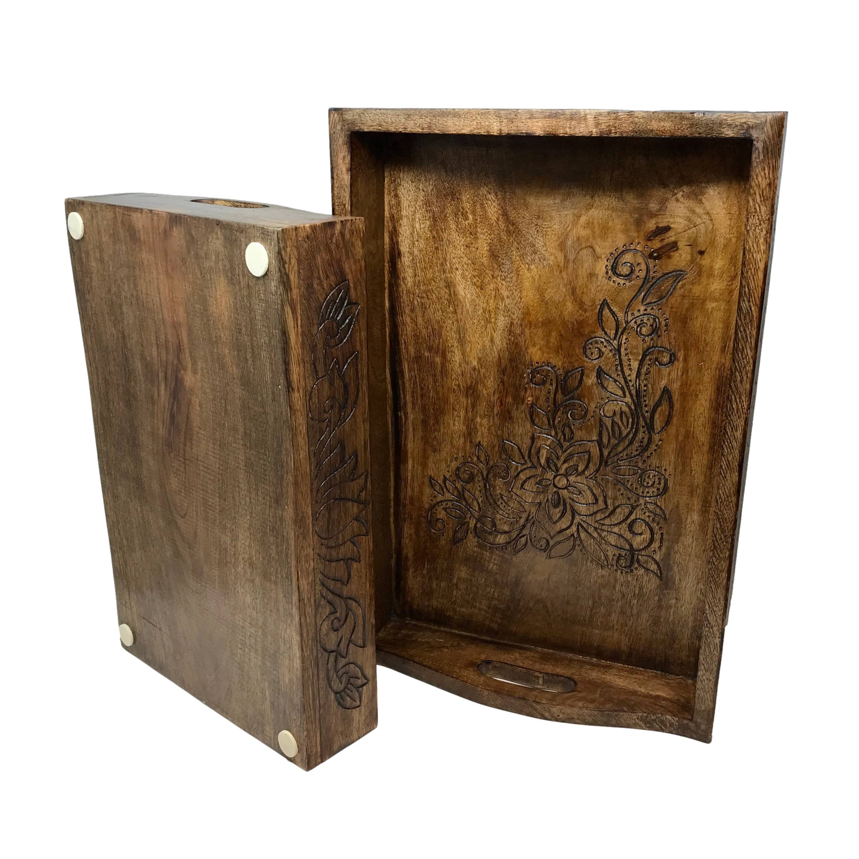 Wilco Home - Wholesale Serving Tray - Set of 2 Holiday Bouquet Hand-Carved Wood Serving Trays3