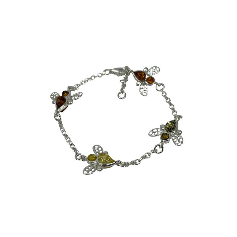 Amberman - Vente Bracelets à breloques/pendentifs - Bracelet abeille en argent sterling ambré multicolore2
