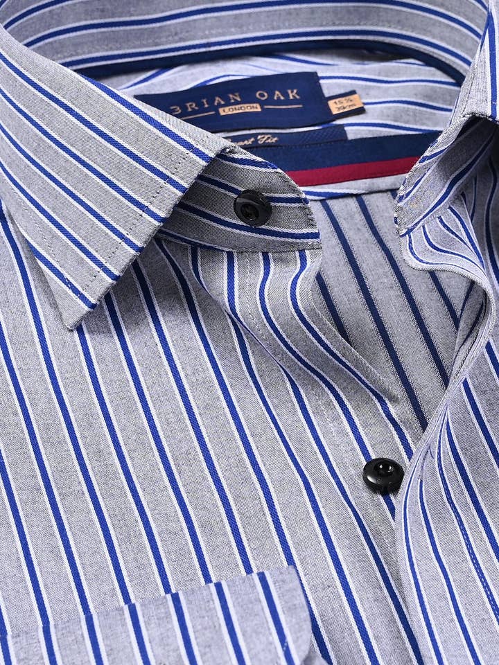 Royal Blue Striped Grey Formal Shirt for wholesale by Brian Oak Limited
