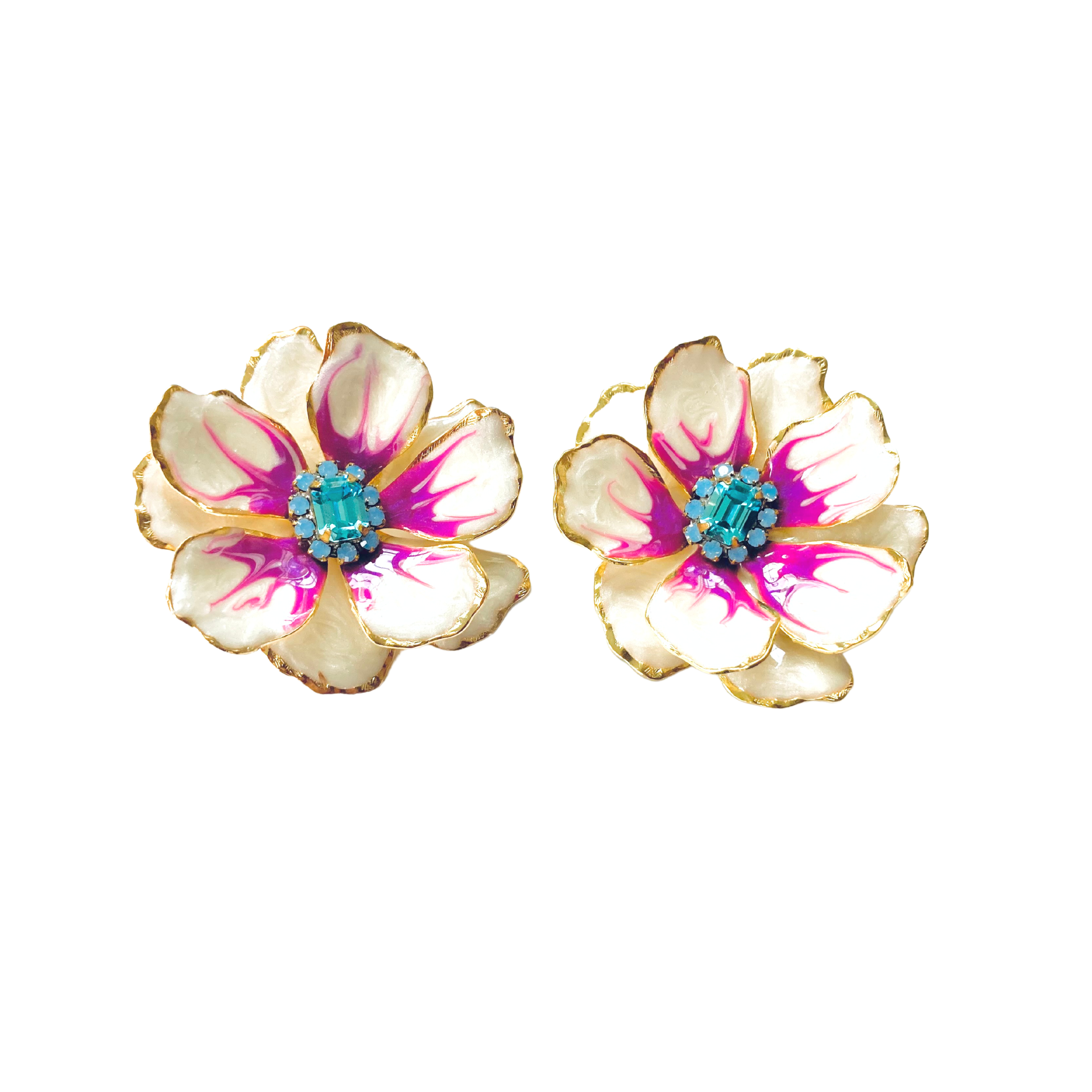 The Pink Reef - Wholesale Stud/Post Earrings - The Pink Reef pearl large hand painted jewel box florals3