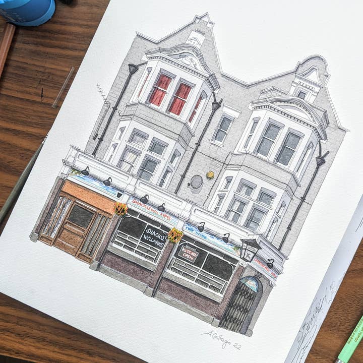 Ana Gallego Illustrations – wholesale Everyday greeting card – Dalston - Shacklewell arms - Greeting card with envelope - Hackney1