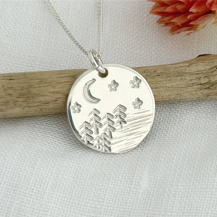 Trees, Lake, Stars and Moon Necklace for wholesale by rubyandwonder