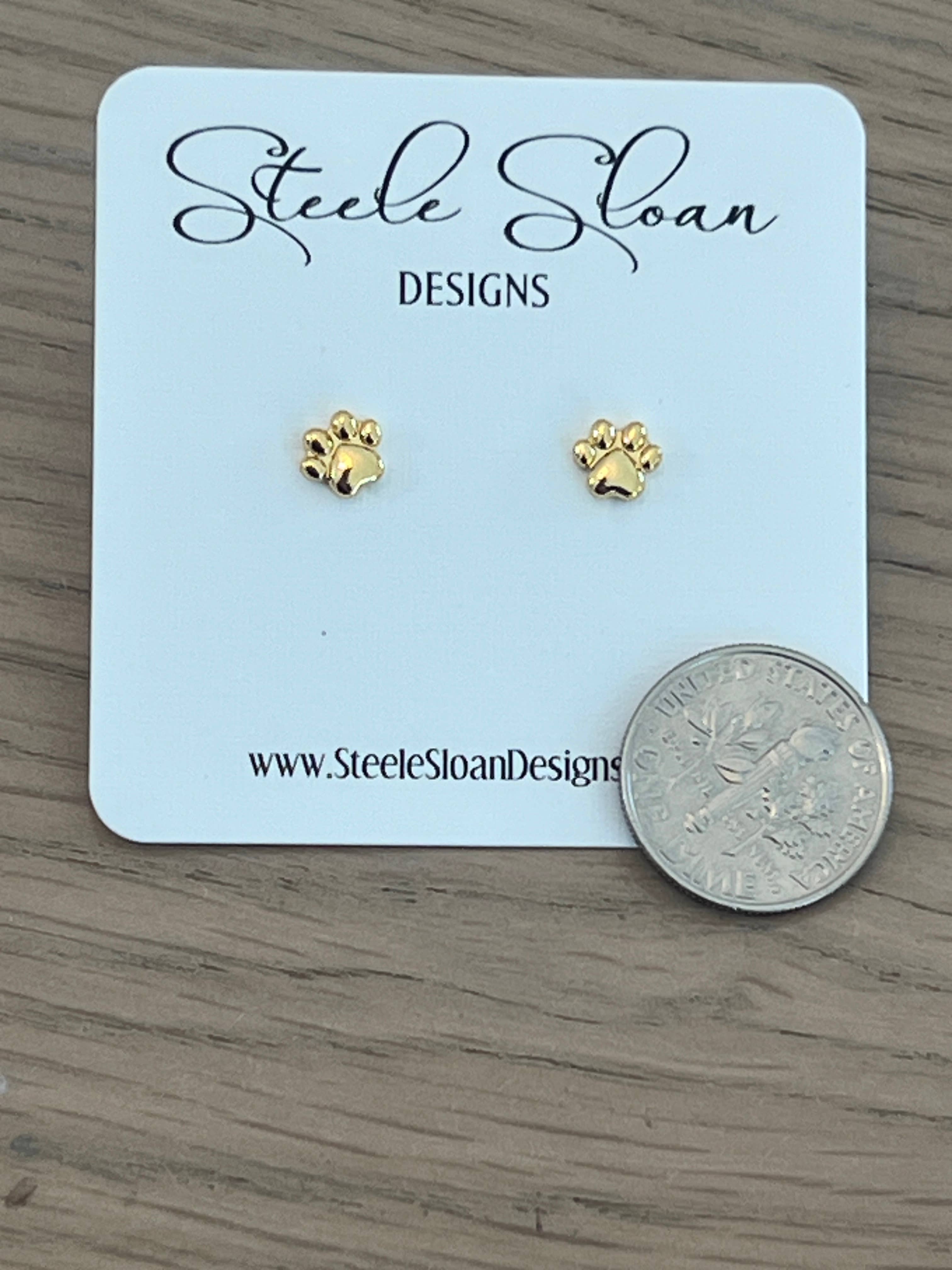 Steele Sloan Designs - Wholesale Stud/Post Earrings - Tiny Paw Gold Stud Earrings-ADORABLE for Tigers or Bears Fan2