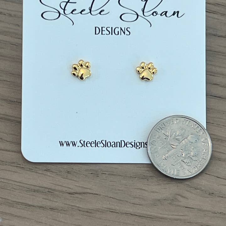 Steele Sloan Designs - Wholesale Stud/Post Earrings - Tiny Paw Gold Stud Earrings-ADORABLE for Tigers or Bears Fan2