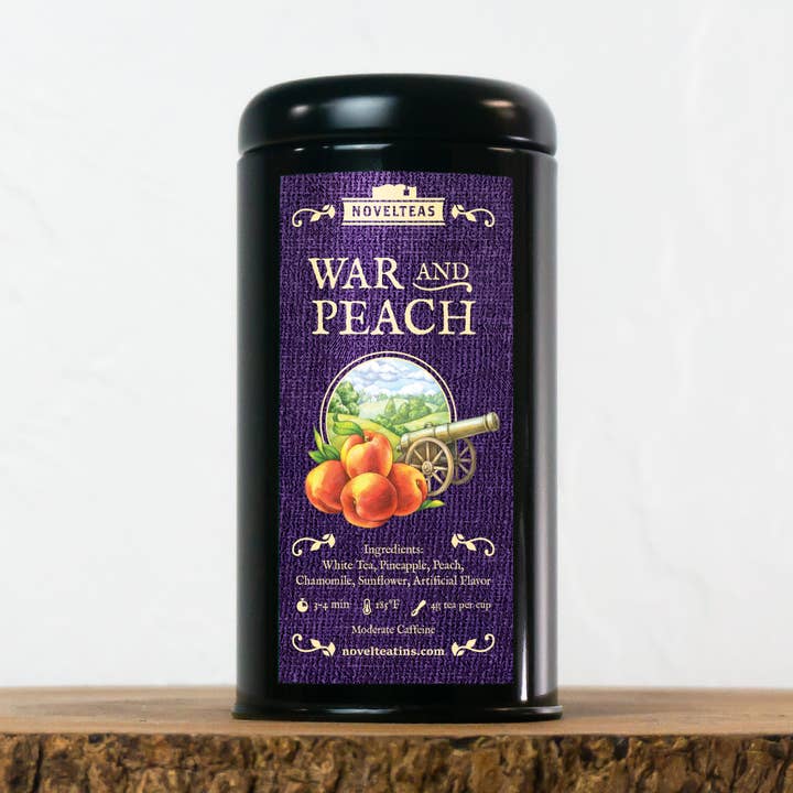 War and Peach - Leo Tolstoy Loose Tea Tin for Book Lovers for wholesale by Novelteas LLC
