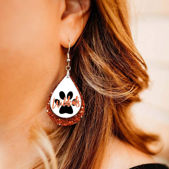Wildcats Earrings - Orange White Dangle Boho Gameday Spirit for wholesale by The Painted Pug