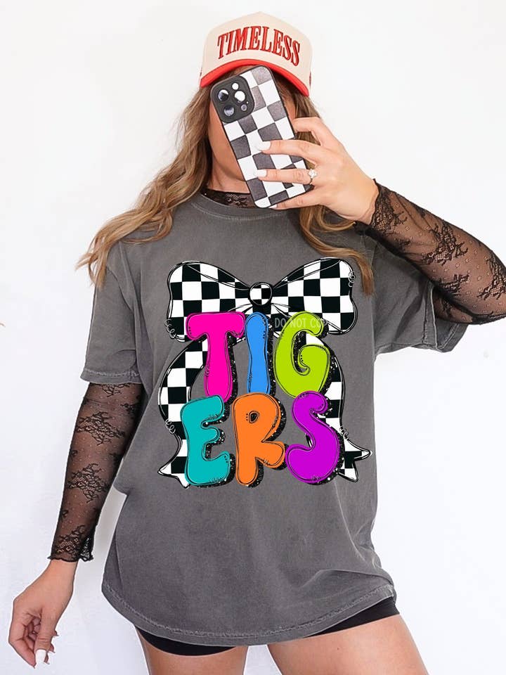 Checkered Bow Coquette Mascot Wholesale Tee for wholesale by Wills Creek Designs