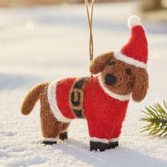 Décoration de chien festif Buddy en feutre biodégradable fait main pour la vente par Felt So Good