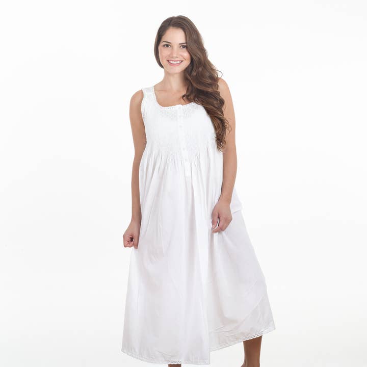 Fennco Styles - Wholesale Nightgown – Women’s - Smock Tatting Lace White Cotton Women's Night Dress