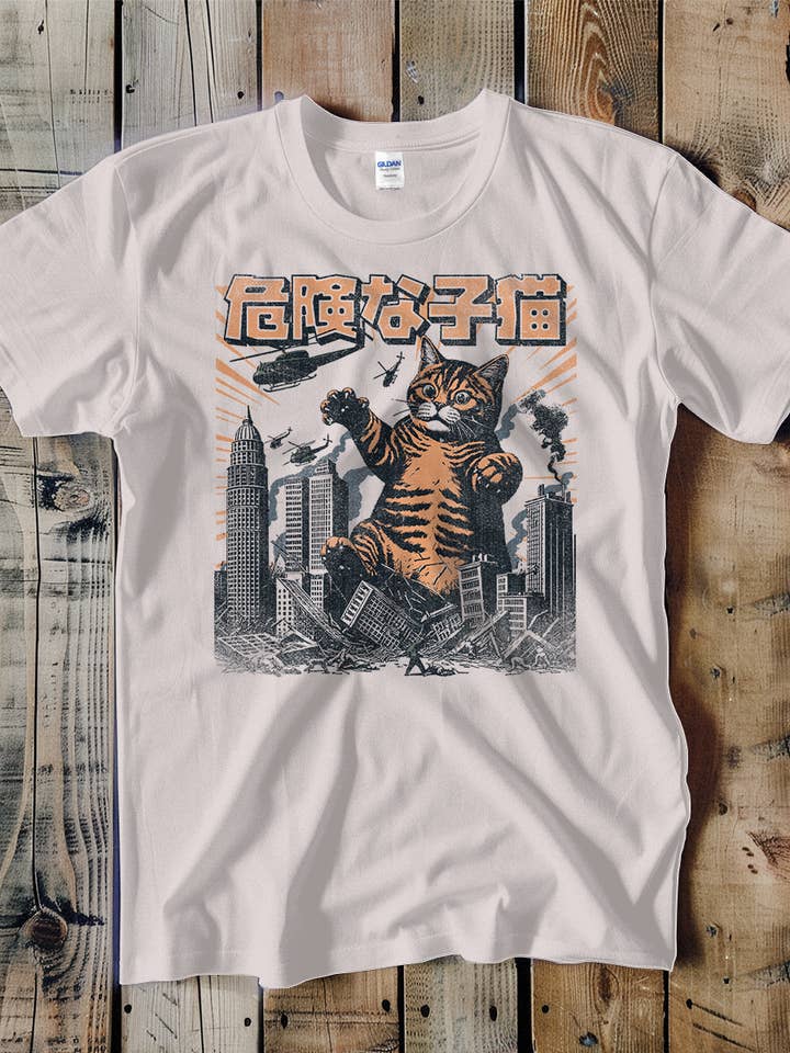 Monster Cat Destroying City Unisex Tee for wholesale by Swift Retail