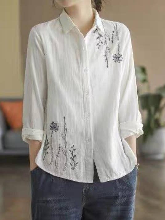 Long Sleeve White Cotton Shirt Blouse for Women for wholesale by Whisper Mint