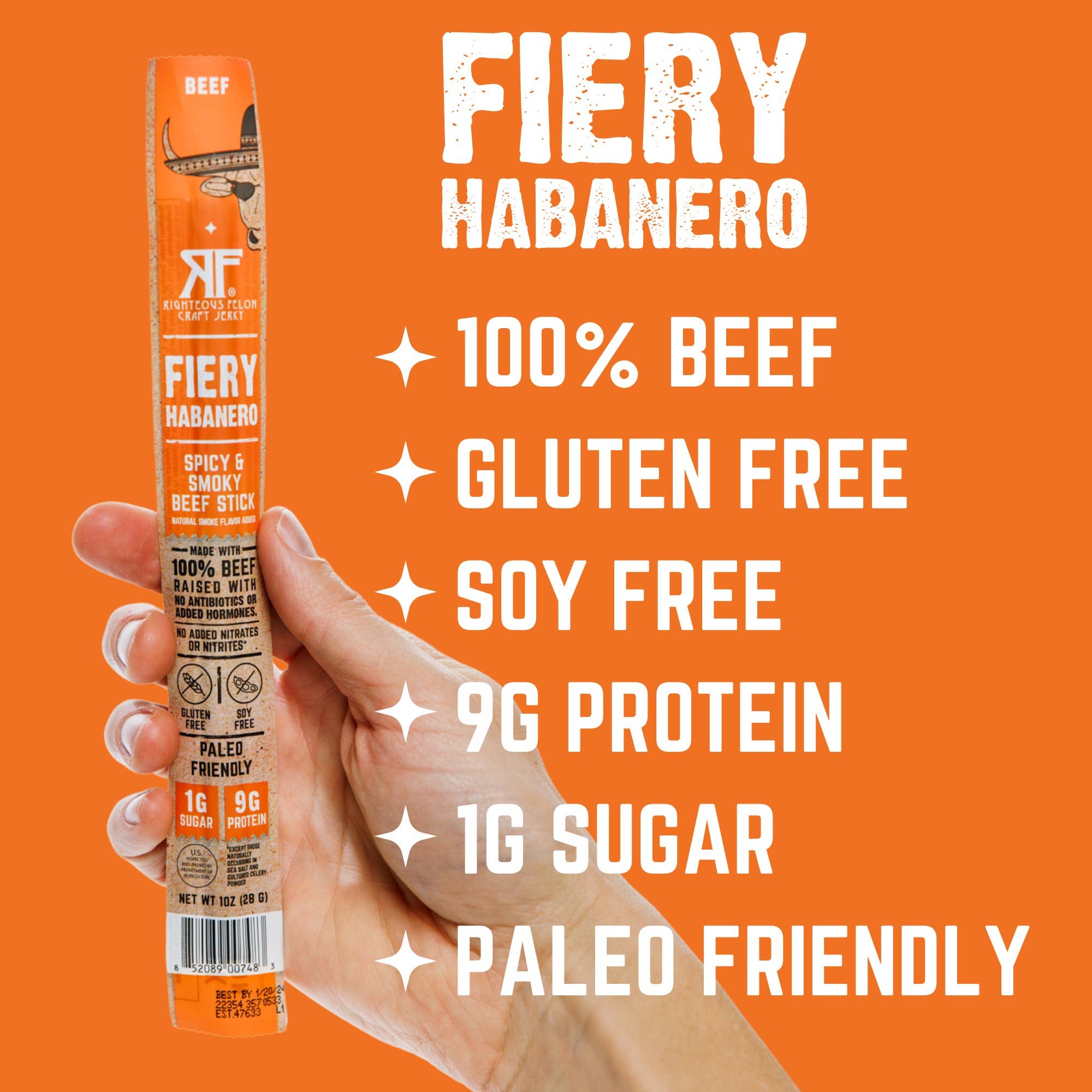 Righteous Felon Craft Jerky - Wholesale Jerky - Fiery Habanero Beef Stick - 24 Pack2