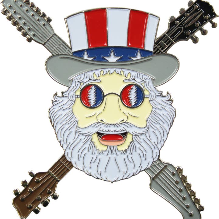 Enamel Pin - Jerry Garcia - Patriotic Jerry Crossing Guitars for wholesale by Square Deal Recordings & Supplies